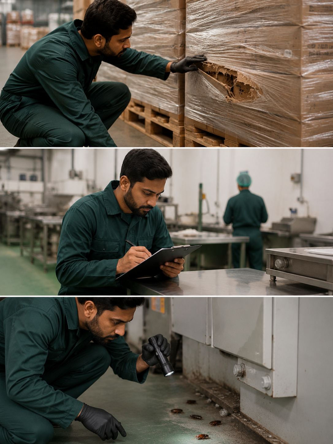 Commercial pest indicators like damaged packaging and product contamination